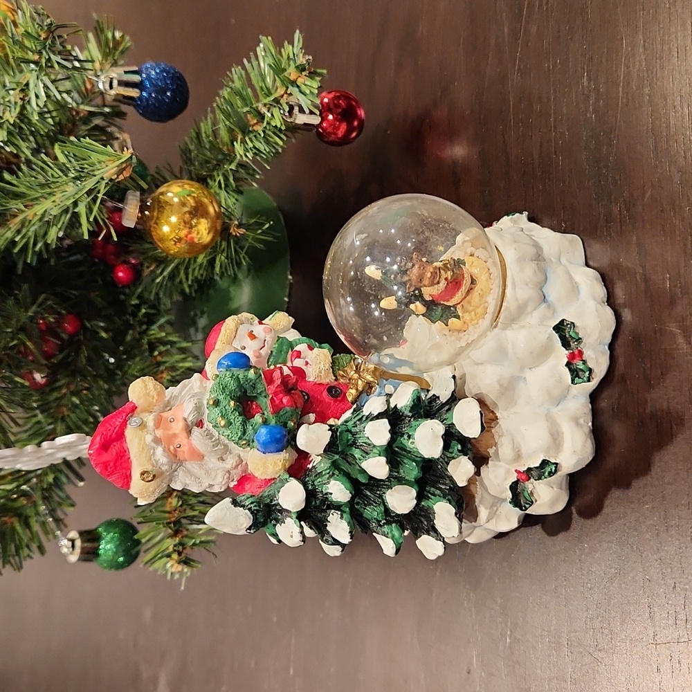 Vintage 1990s Holiday Workshop, Santa & Snowman with Reindeer Snowglobe